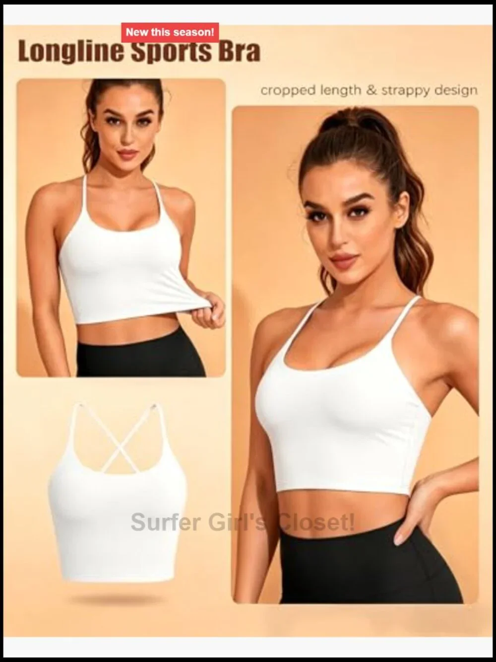 Open Back Longline Sports Bra with Built in Bra High Support Removable Pads